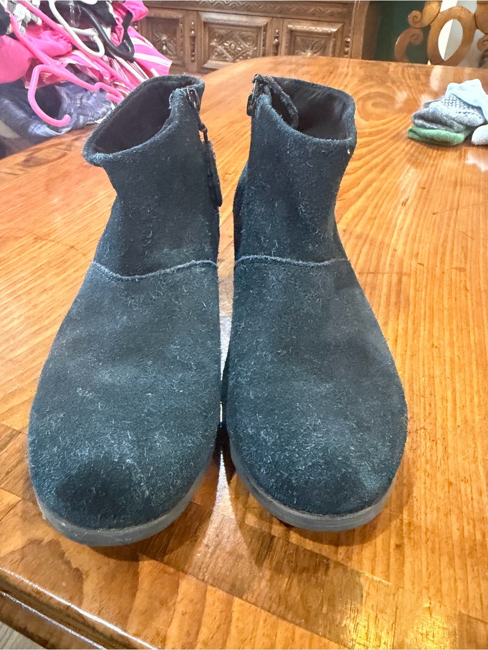 Kids Black Suede Ankle Boots